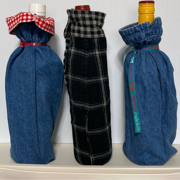 Denim and Flannel Wine Tote Bags Set of 3 - Picture 5 of 14